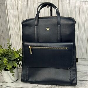 McLanee  Navy Leather Backpack